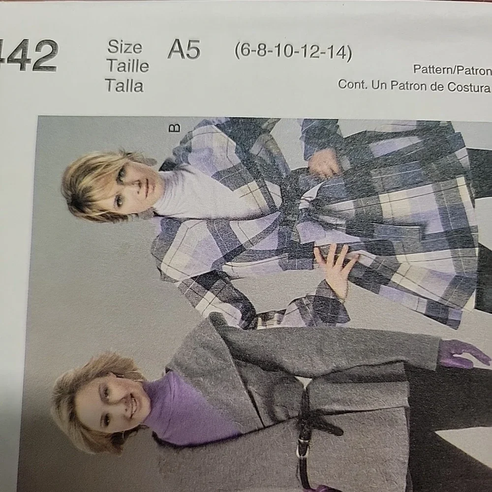 McCall's M6442 Wrap Coat Sewing Pattern Hooded Jacket Sz 6-14 UNCUT